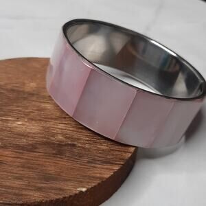Wide Pink Mother of Pearl Inlay Bangle Bracelet